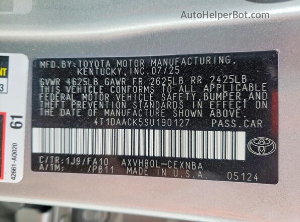 4T1DAACK5SU190127 2025 TOYOTA CAMRY Серебряный 