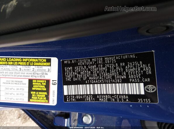 4T1DAACK5TU214282 2026 TOYOTA LE Blue 