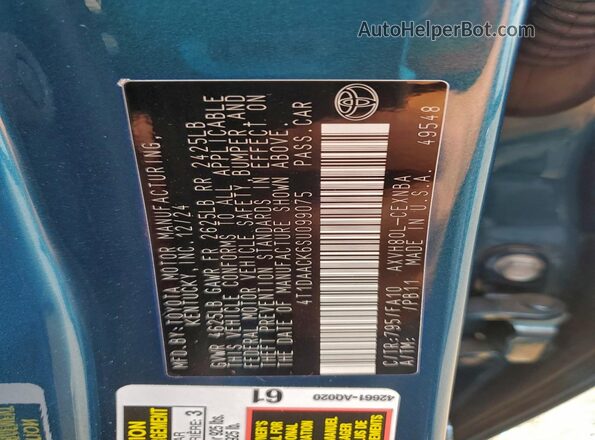 4T1DAACK6SU099075 2025 TOYOTA CAMRY Синий Вид подкапотного пространства
