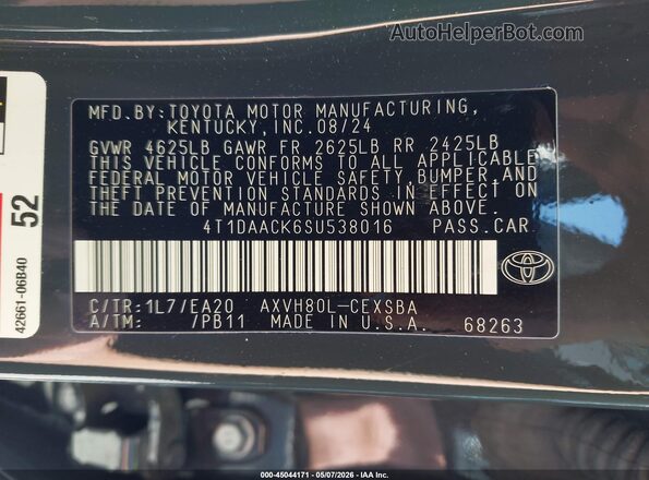 4T1DAACK6SU538016 2025 TOYOTA CAMRY Gray 