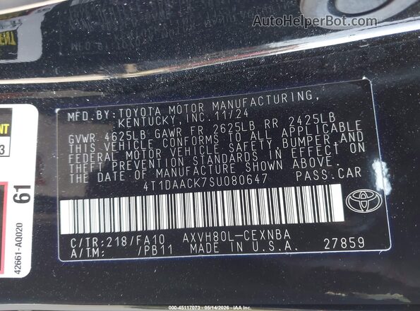 4T1DAACK7SU080647 2025 TOYOTA CAMRY Black ძრავის განყოფილების ხედი