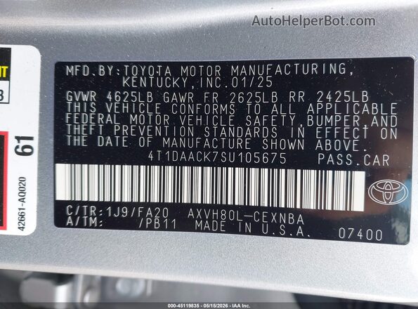 4T1DAACK7SU105675 2025 TOYOTA CAMRY Silver ძრავის განყოფილების ხედი