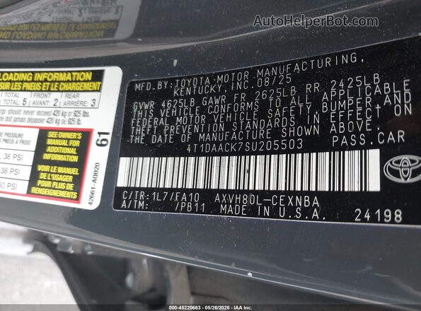 4T1DAACK7SU205503 2025 TOYOTA CAMRY Gray Engine compartment view