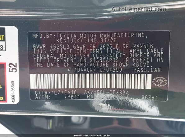 4T1DAACK7TU704299 2026 TOYOTA CAMRY Gray 