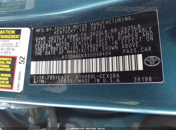 4T1DAACK8SU048404 2025 TOYOTA CAMRY Blue 