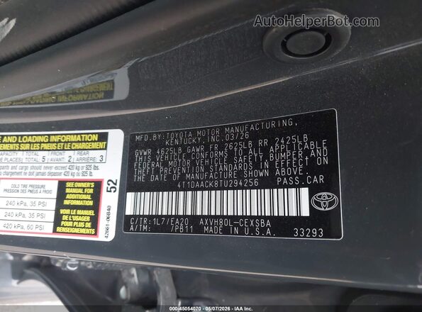 4T1DAACK8TU294256 2026 TOYOTA CAMRY Gray Widok komory silnika