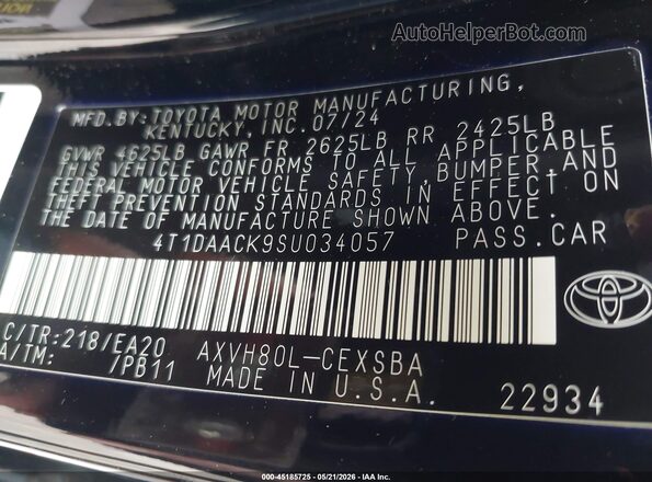 4T1DAACK9SU034057 2025 TOYOTA CAMRY Black Vista del compartimento del motor