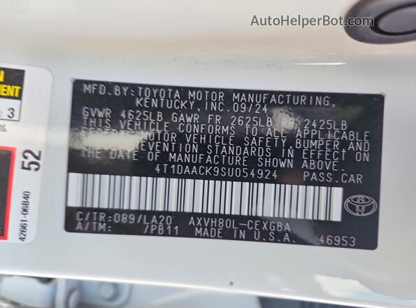 4T1DAACK9SU054924 2025 TOYOTA CAMRY Белый Вид подкапотного пространства