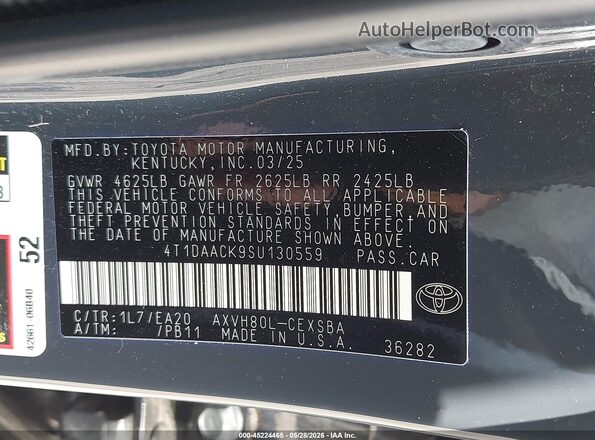 4T1DAACK9SU130559 2025 TOYOTA CAMRY Серый Вид подкапотного пространства