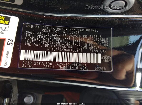 4T1DAACK9SU166817 2025 TOYOTA CAMRY Черный Вид подкапотного пространства
