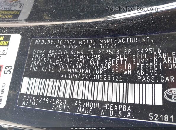 4T1DAACK9SU529326 2025 TOYOTA CAMRY Black Շարժիչի բաժամունքի տեսք
