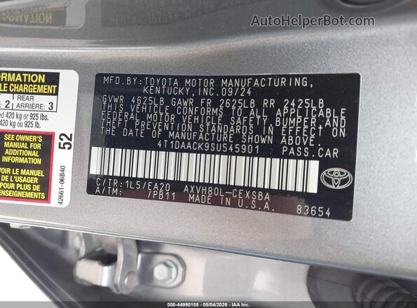 4T1DAACK9SU545901 2025 TOYOTA CAMRY Gray 