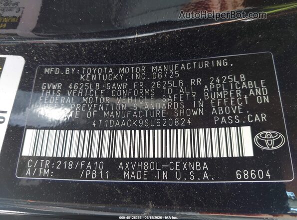 4T1DAACK9SU620824 2025 TOYOTA CAMRY Black 