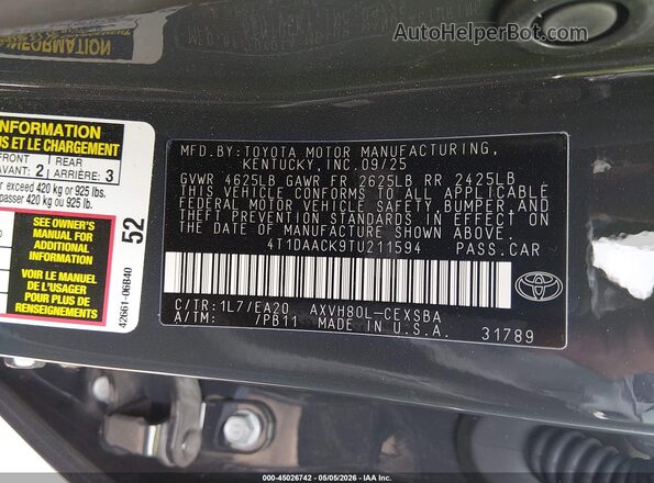 4T1DAACK9TU211594 2026 TOYOTA CAMRY Серый Вид подкапотного пространства