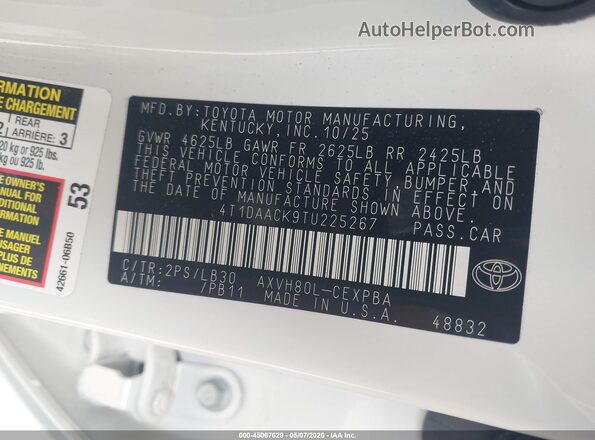 4T1DAACK9TU225267 2026 TOYOTA CAMRY White Engine compartment view