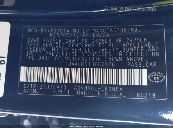 4T1DAACK9TU662976 2026 TOYOTA LE Black Вид підкапотного простору