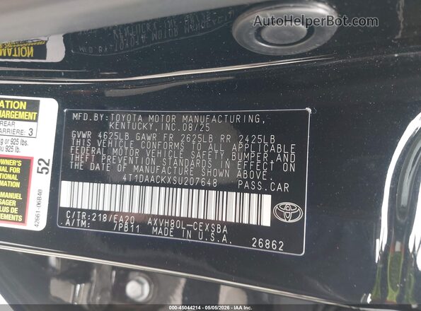 4T1DAACKXSU207648 2025 TOYOTA CAMRY Black Вид підкапотного простору