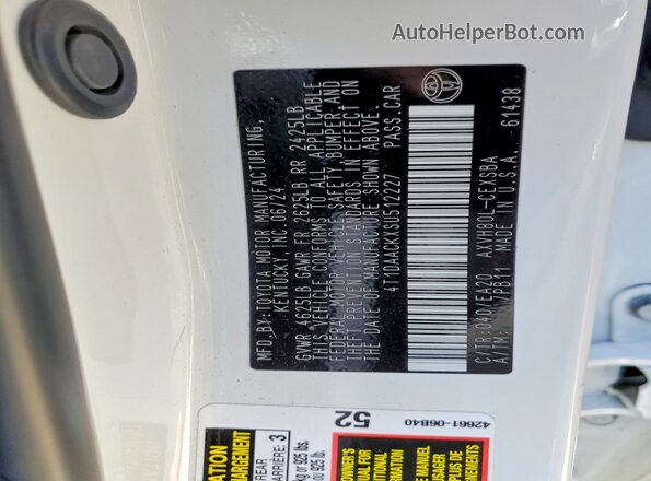 4T1DAACKXSU512227 2025 TOYOTA CAMRY White 