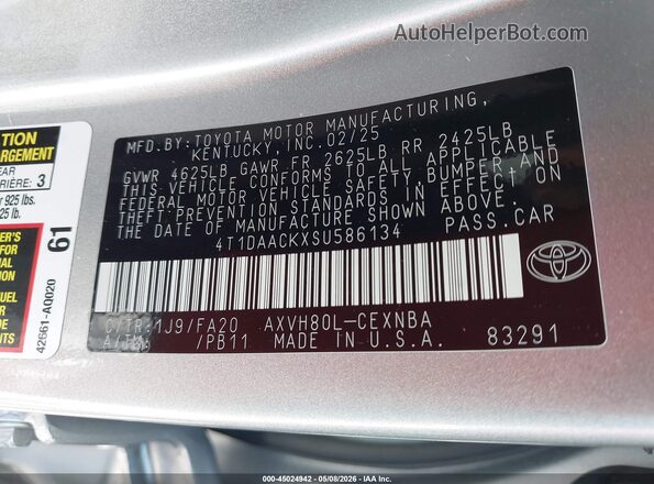 4T1DAACKXSU586134 2025 TOYOTA LE Silver Engine compartment view