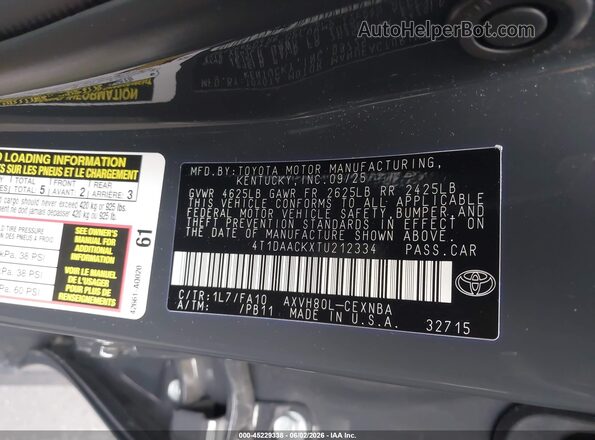 4T1DAACKXTU212334 2026 TOYOTA CAMRY Gray Вид підкапотного простору