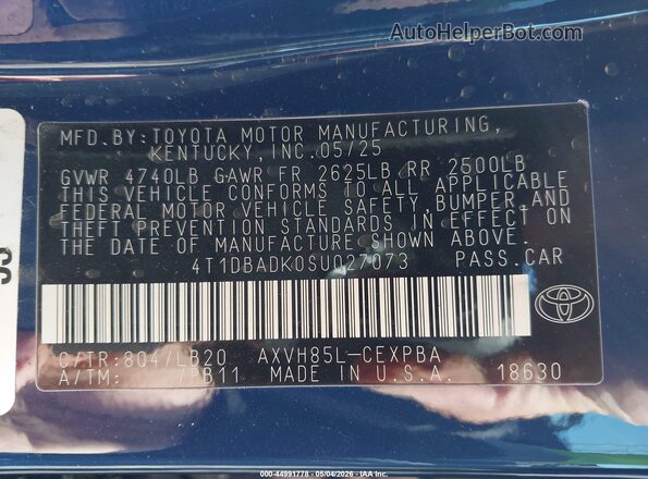 4T1DBADK0SU027073 2025 TOYOTA CAMRY Blue 