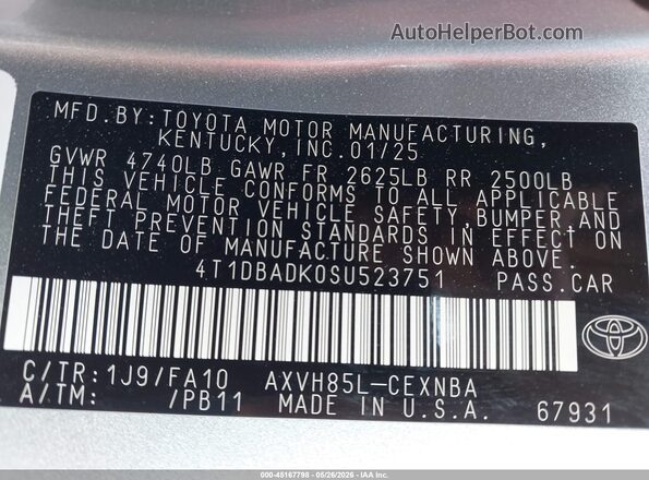 4T1DBADK0SU523751 2025 TOYOTA CAMRY Silver 