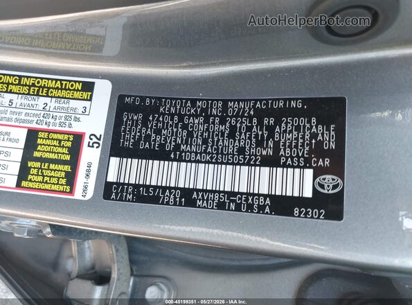 4T1DBADK2SU505722 2025 TOYOTA CAMRY Серый Вид подкапотного пространства