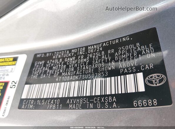4T1DBADK7SU503853 2025 TOYOTA CAMRY Gray Vista del compartimento del motor