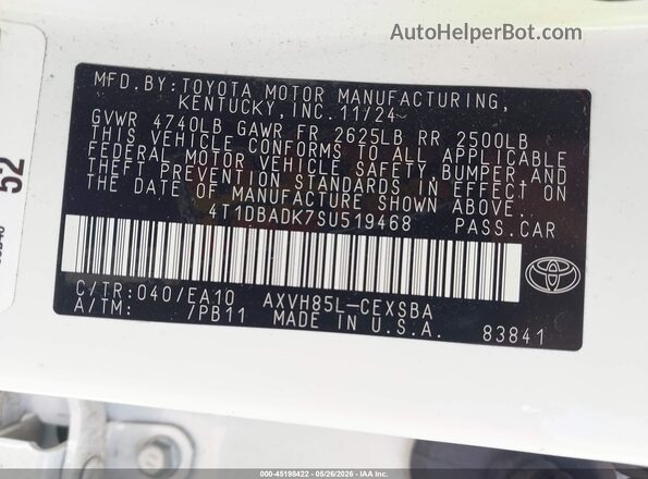 4T1DBADK7SU519468 2025 TOYOTA CAMRY White Engine compartment view