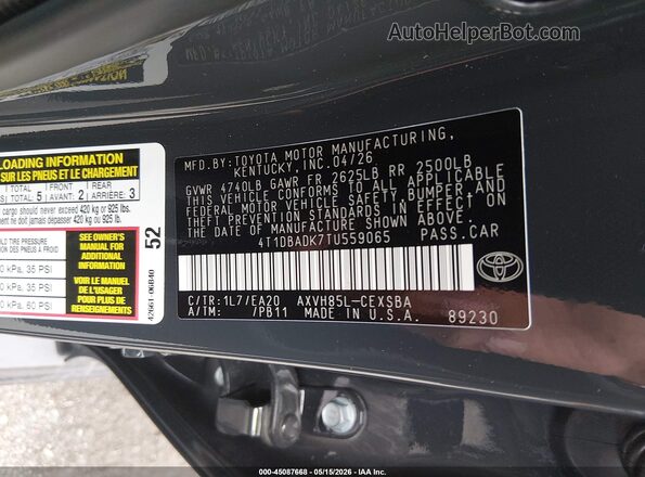 4T1DBADK7TU559065 2026 TOYOTA CAMRY Gray Շարժիչի բաժամունքի տեսք