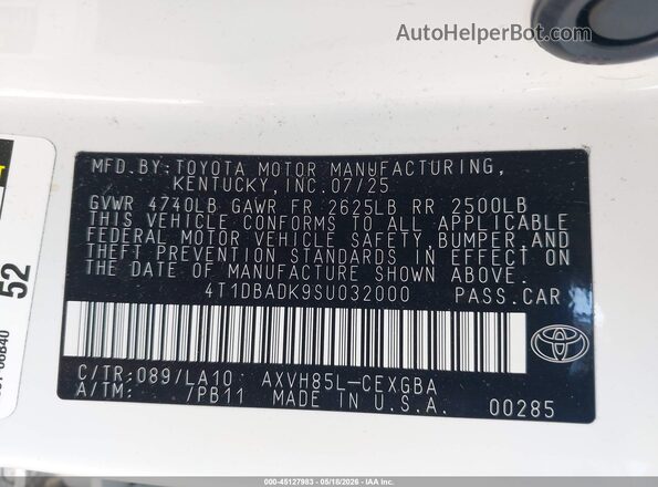 4T1DBADK9SU032000 2025 TOYOTA CAMRY White Engine compartment view