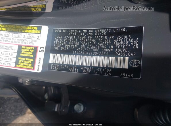 4T1DBADK9TU047971 2026 TOYOTA CAMRY Gray Vista del compartimento del motor