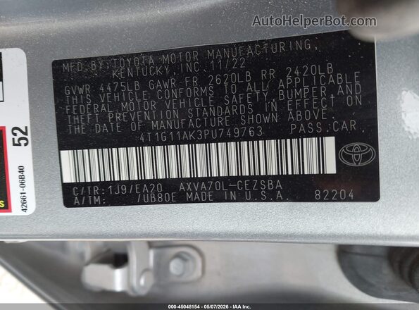 4T1G11AK3PU749763 2023 TOYOTA CAMRY Серебряный Вид подкапотного пространства