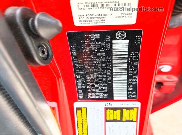 4T1G11AK4LU301512 2020 TOYOTA CAMRY Red VIN sticker view