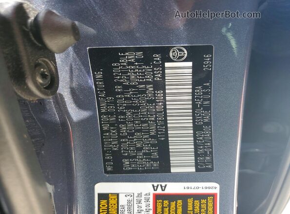 4T1JZ1FB0LU041066 2020 TOYOTA AVALON Blue Vista del compartimento del motor