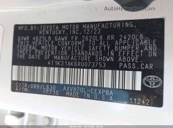 4T1K31AK6RU073753 2024 TOYOTA CAMRY HYBRID White 