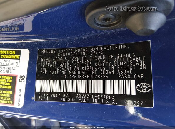 4T1K61BKXPU078554 2023 TOYOTA CAMRY Blue Engine compartment view