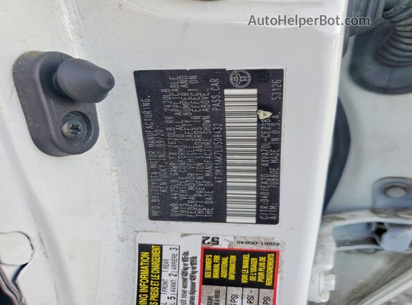 4T1M11AK7LU508432 2020 TOYOTA CAMRY White Вид підкапотного простору
