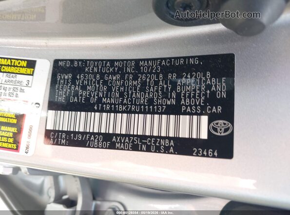 4T1R11BK7RU111137 2024 TOYOTA CAMRY Silver 