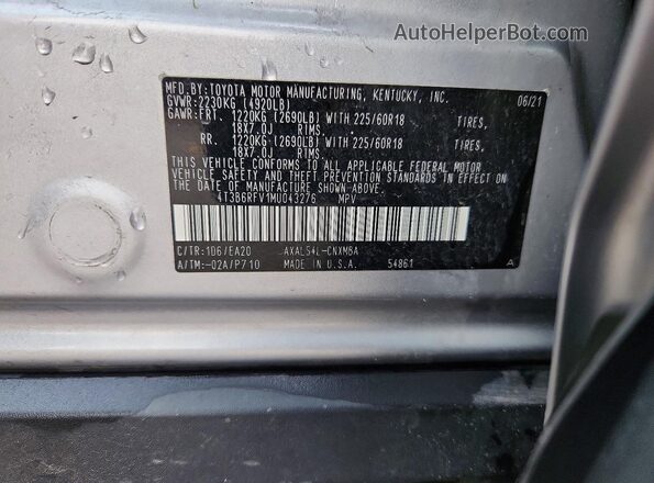 4T3B6RFV1MU043276 2021 TOYOTA RAV4 Silver 360 interior view