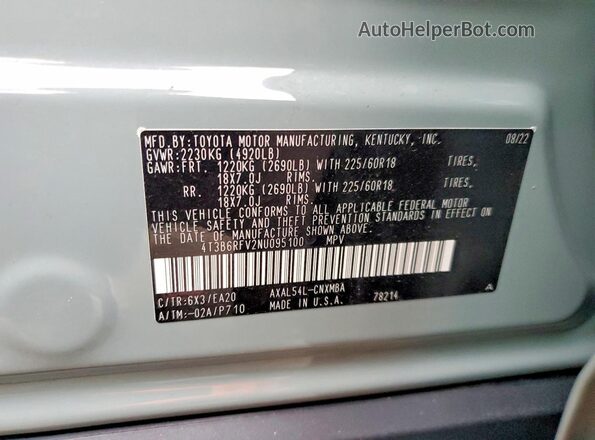 4T3B6RFV2NU095100 2022 TOYOTA LE Зеленый 