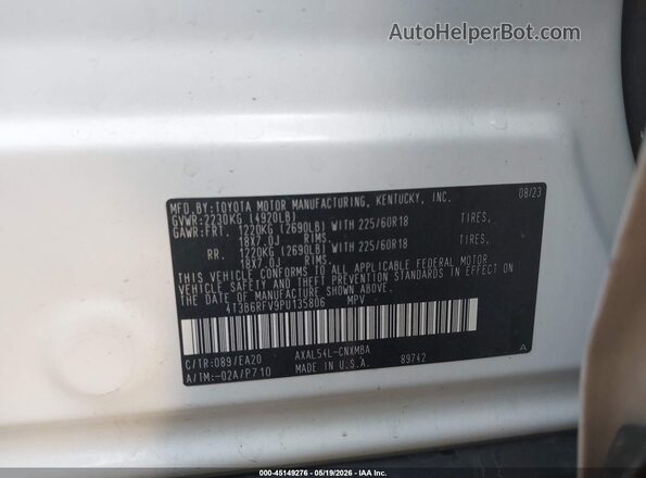 4T3B6RFV9PU135806 2023 TOYOTA RAV4 HYBRID White Widok komory silnika