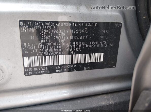 4T3D6RFV5MU011682 2021 TOYOTA RAV4 HYBRID Gray Вид підкапотного простору