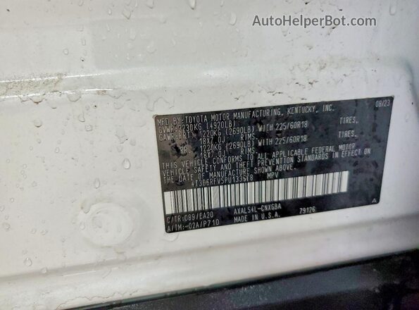 4T3D6RFV5PU133608 2023 TOYOTA RAV4 White Вид наклейки з VIN-кодом
