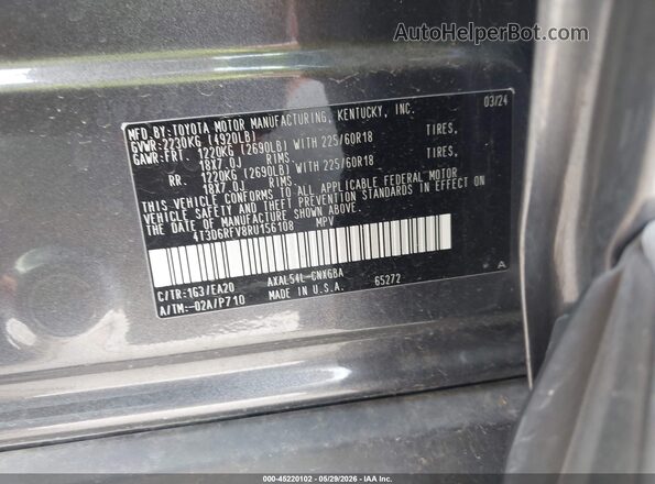 4T3D6RFV8RU156108 2024 TOYOTA RAV4 HYBRID Gray Vista del compartimento del motor
