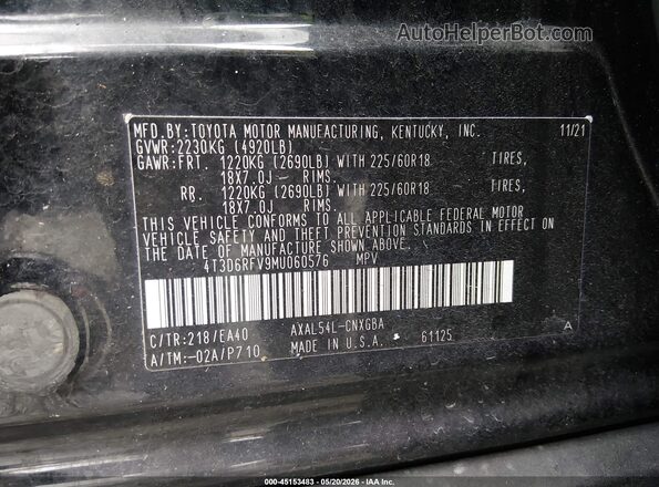 4T3D6RFV9MU060576 2021 TOYOTA RAV4 HYBRID Black ძრავის განყოფილების ხედი