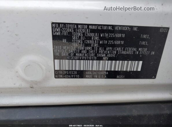 4T3E6RFV1PU110119 2023 TOYOTA RAV4 HYBRID White Շարժիչի բաժամունքի տեսք