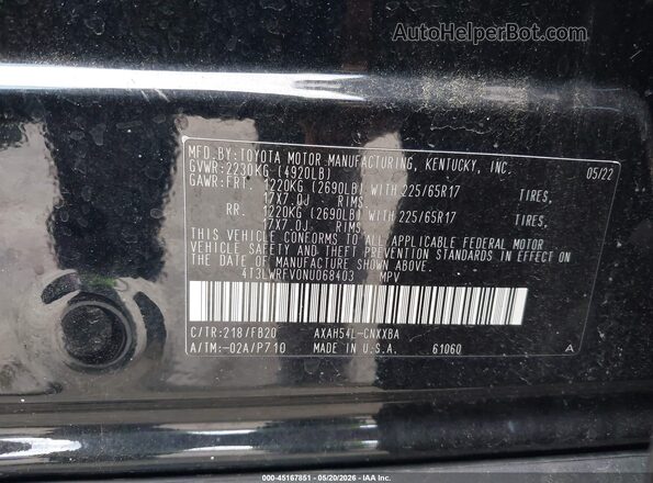 4T3LWRFV0NU068403 2022 TOYOTA RAV4 HYBRID Black Вид підкапотного простору