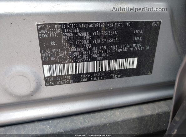 4T3LWRFV6NU053968 2022 TOYOTA RAV4 Silver Engine compartment view