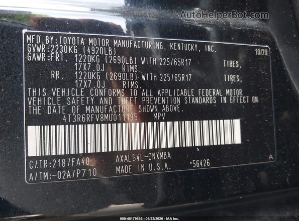 4T3R6RFV8MU011195 2021 TOYOTA RAV4 HYBRID Черный Вид подкапотного пространства